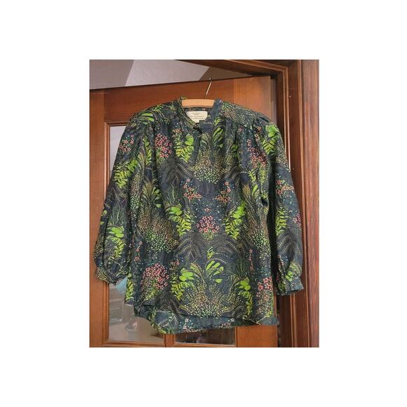 Birds of Paradis TROVATA Bailey long sleeve Silk Cotton Blouse Top Floral green - Picture 2 of 4